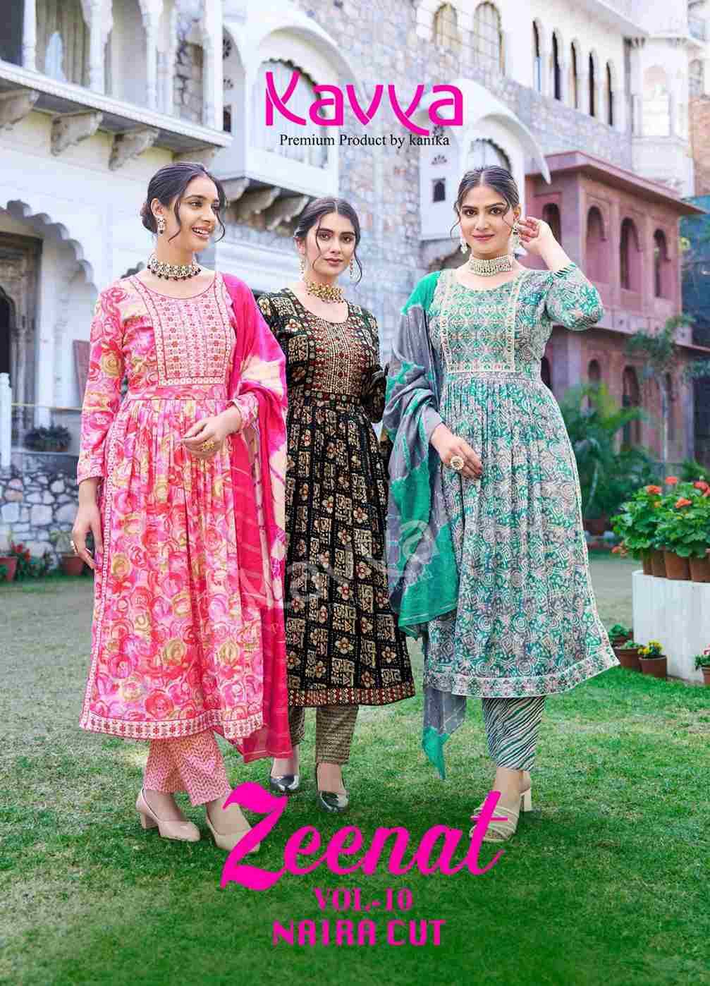 Zeenat Vol-10 By Kavya 10001 To 10010 Series Beautiful Stylish Festive Suits Fancy Colorful Casual Wear & Ethnic Wear & Ready To Wear Capsule Print Dresses At Wholesale Price