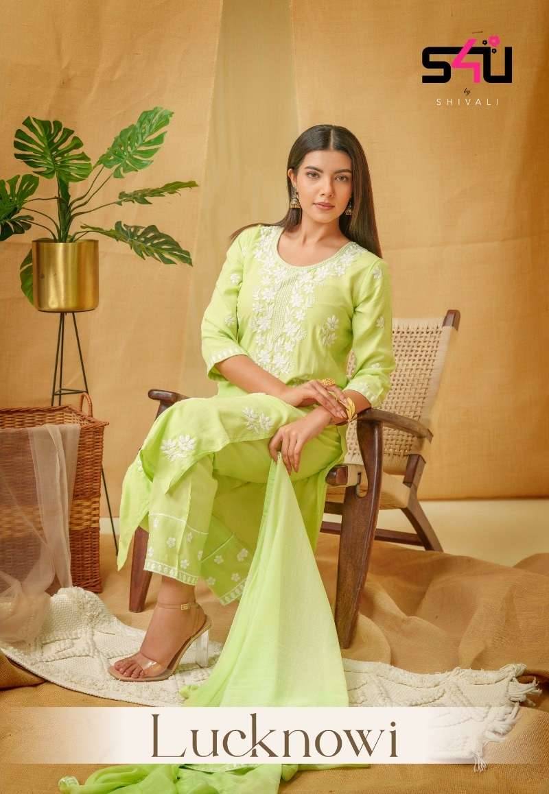 Lucknowi By S4U Fashoin 1001 To 1006 Series Designer Festive Suits Beautiful Fancy Colorful Stylish Party Wear & Occasional Wear Rayon With Work Dresses At Wholesale Price