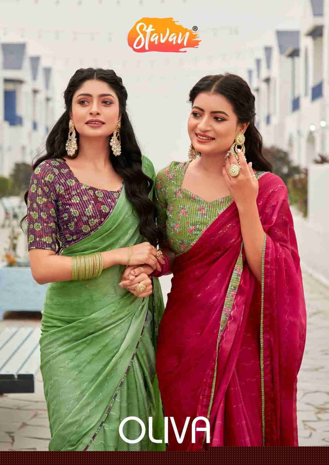Oliva By Stavan 101 To 110 Series Indian Traditional Wear Collection Beautiful Stylish Fancy Colorful Party Wear & Occasional Wear Chiffon Sarees At Wholesale Price