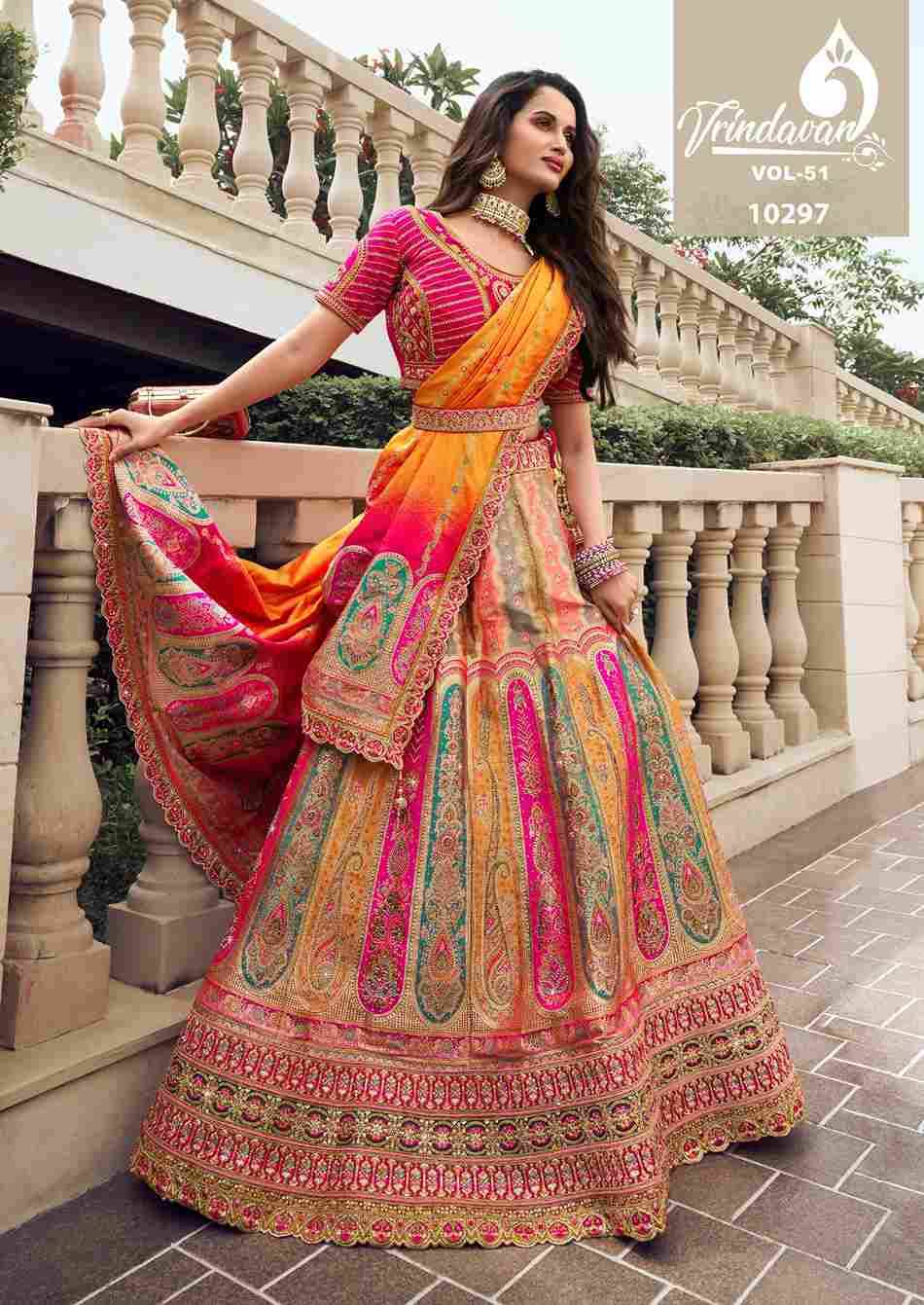 Vrindavan Vol-51 By Vrindavan 10296 To 10304 Series Bridal Wear Collection Beautiful Stylish Colorful Fancy Party Wear & Occasional Wear Silk Lehengas At Wholesale Price