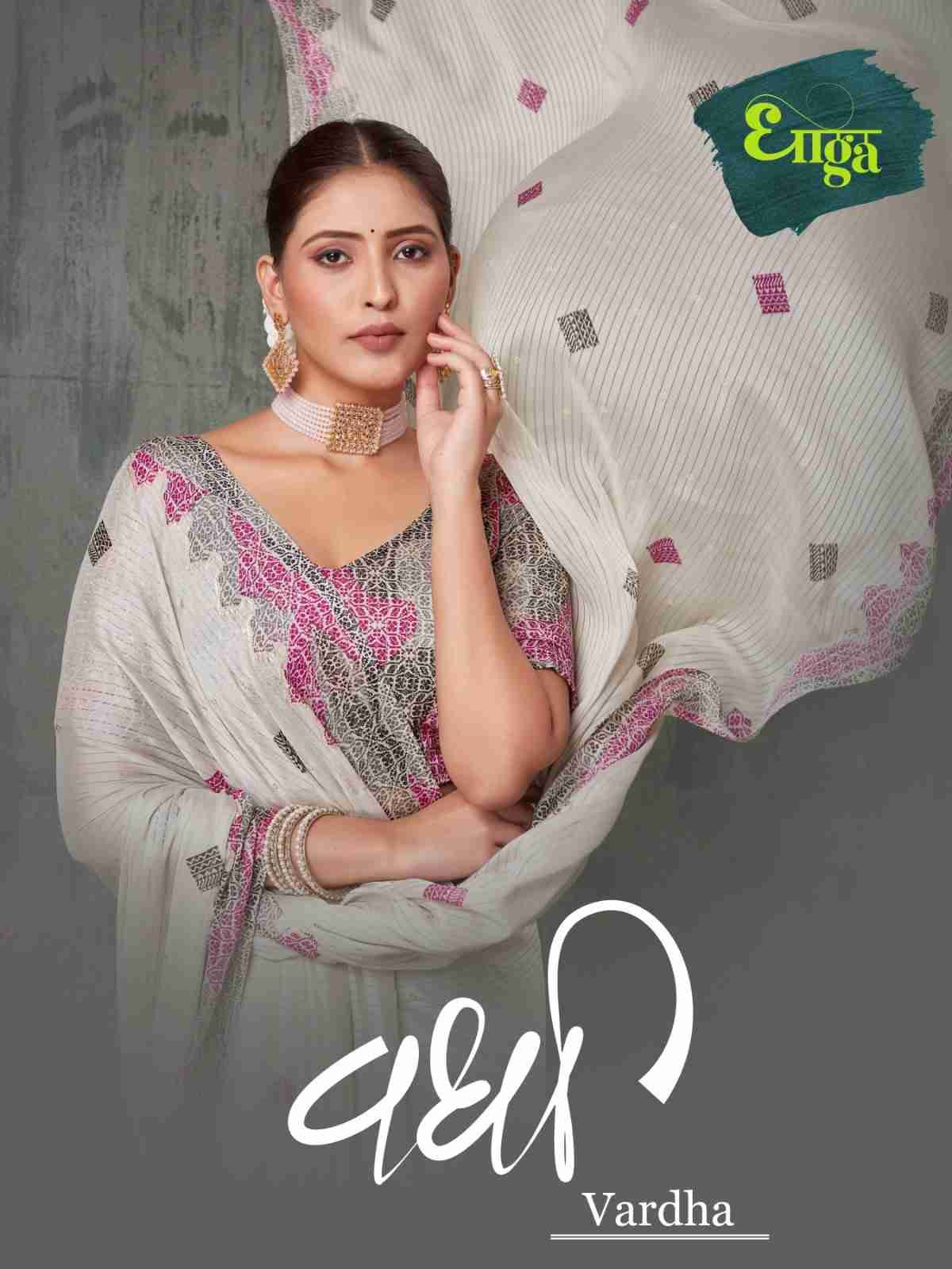 Vardha By Dhaga 1001 To 1008 Series Indian Traditional Wear Collection Beautiful Stylish Fancy Colorful Party Wear & Occasional Wear Soft Silk Designer Sarees At Wholesale Price