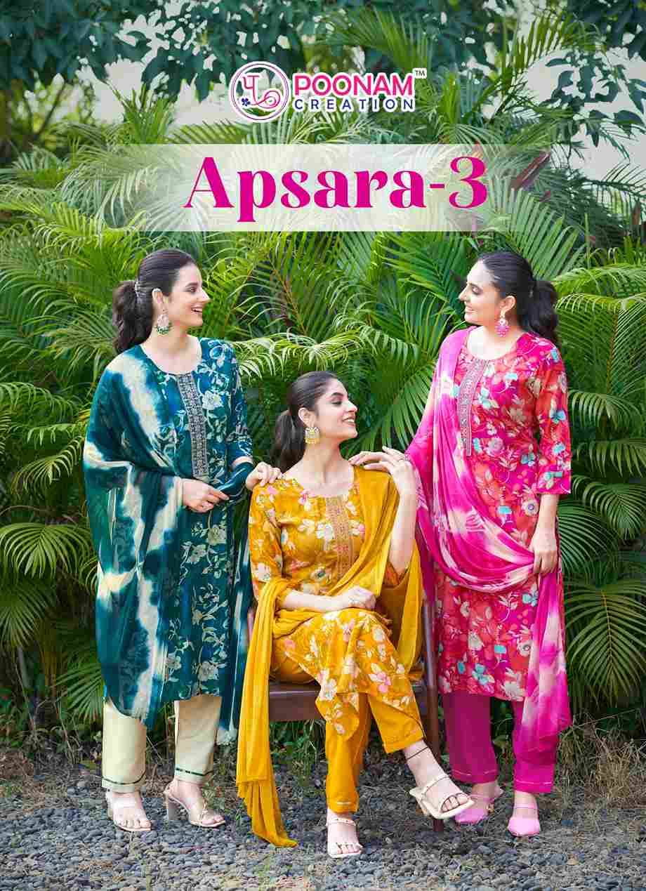 Apsara Vol-3 By Poonam Creation 3001 To 3008 Series Beautiful Festive Suits Colorful Stylish Fancy Casual Wear & Ethnic Wear Rayon Foil Dresses At Wholesale Price