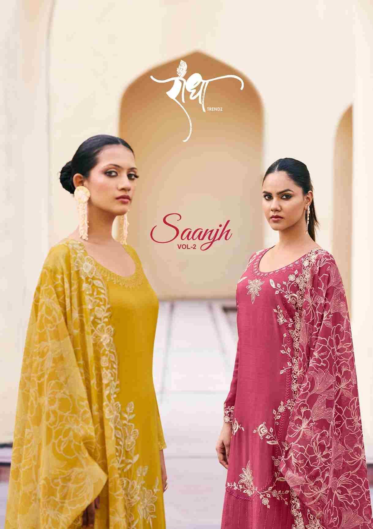 Saanjh Vol-2 By Radha Trends 3041 To 3044 Series Beautiful Festive Suits Colorful Stylish Fancy Casual Wear & Ethnic Wear Pure Chinnon Dresses At Wholesale Price