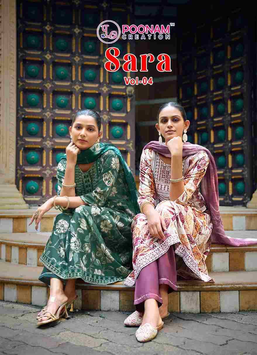 Sara Vol-4 By Poonam Creation 4001 To 4008 Series Beautiful Festive Suits Colorful Stylish Fancy Casual Wear & Ethnic Wear Rayon Foil Dresses At Wholesale Price