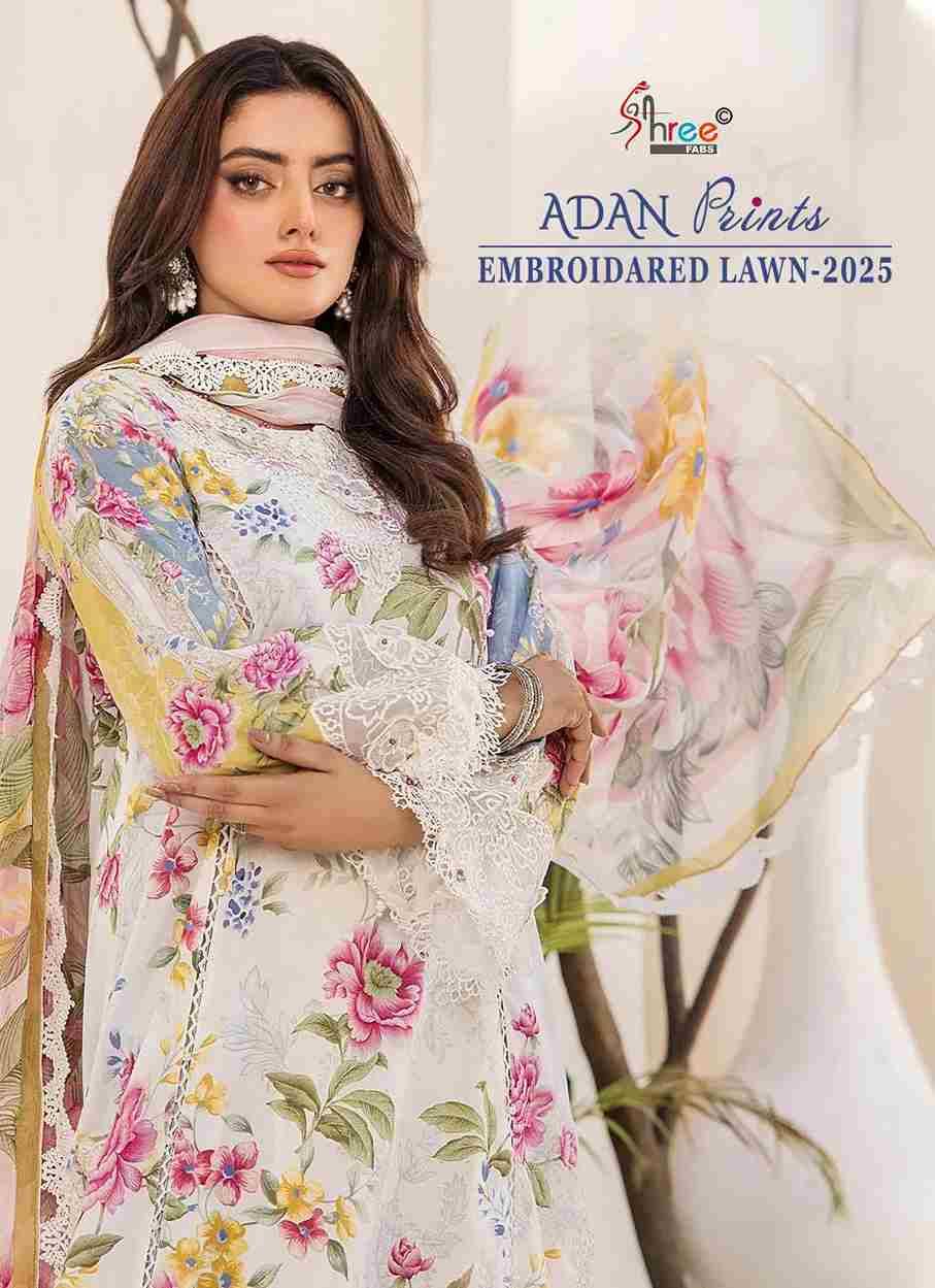 Adan Prints Embroidered Lawn-2025 By Shree Fabs 3756 To 3762 Series Designer Pakistani Suits Beautiful Fancy Stylish Colorful Party Wear & Occasional Wear Pure Cotton Embroidery Dresses At Wholesale Price