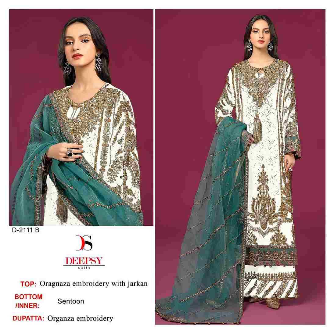 Deepsy Hit Design 2111 Colours By Deepsy Suits 2111-A To 2111-D Series Beautiful Pakistani Suits Colorful Stylish Fancy Casual Wear & Ethnic Wear Organza Embroidered Dresses At Wholesale Price