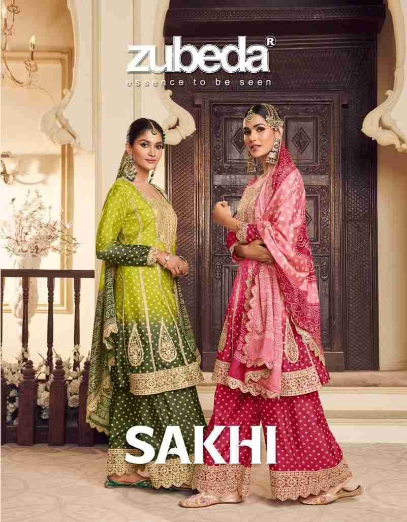 Sakhi By Zubeda 722 To 724 Series Beautiful Stylish Sharara Suits Fancy Colorful Casual Wear & Ethnic Wear & Ready To Wear Heavy Chinnon Silk Embroidered Dresses At Wholesale Price