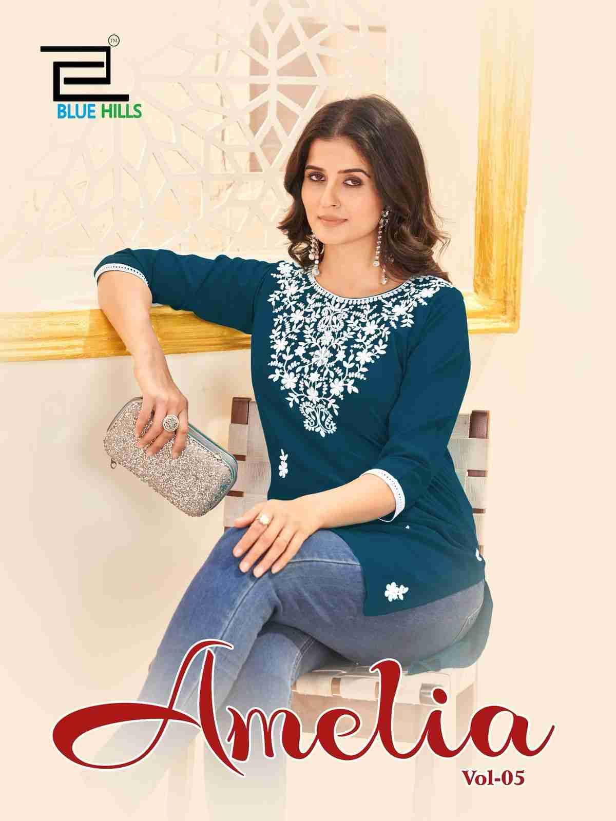Amelia Vol-5 By Blue Hills 5001 To 5007 Series Designer Stylish Fancy Colorful Beautiful Party Wear & Ethnic Wear Collection Rayon With Work Kurtis At Wholesale Price