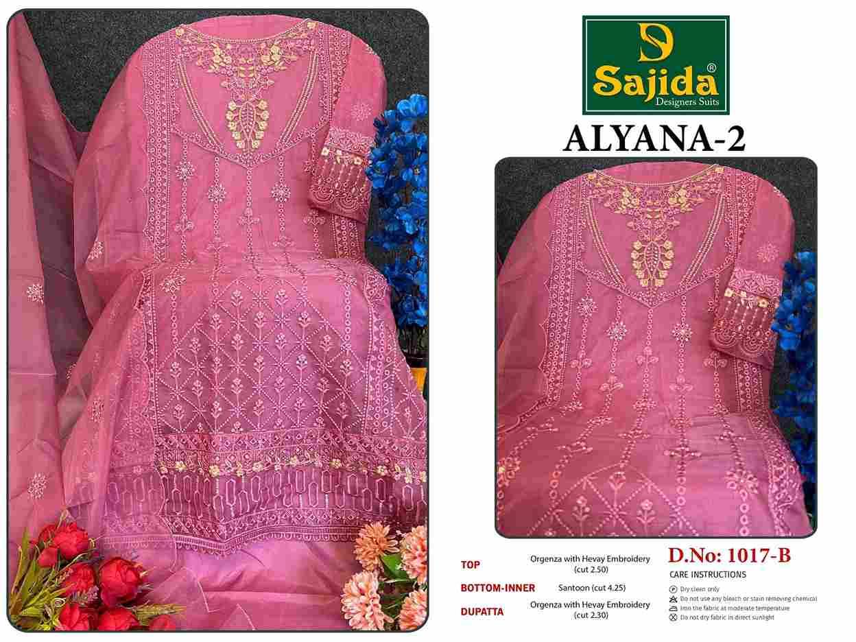 Alyana Vol-2 By Sajida Designer Suits 1017-A To 1017-D Series Beautiful Pakistani Suits Colorful Stylish Fancy Casual Wear & Ethnic Wear Organza Embroidered Dresses At Wholesale Price