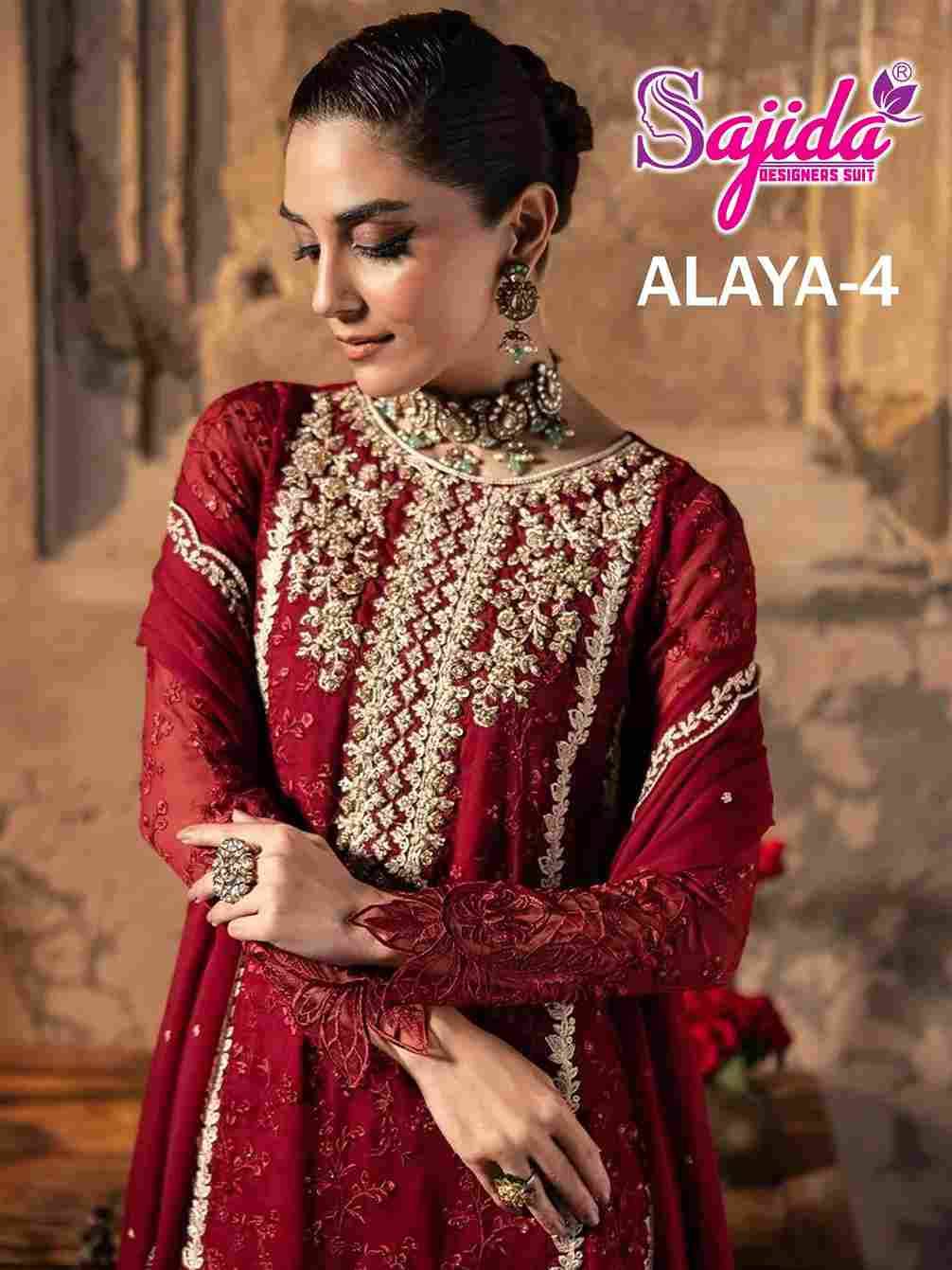 Alaya Vol-4 By Sajida Designer Suits 1033 To 1035 Series Beautiful Pakistani Suits Colorful Stylish Fancy Casual Wear & Ethnic Wear Faux Georgette Embroidered Dresses At Wholesale Price
