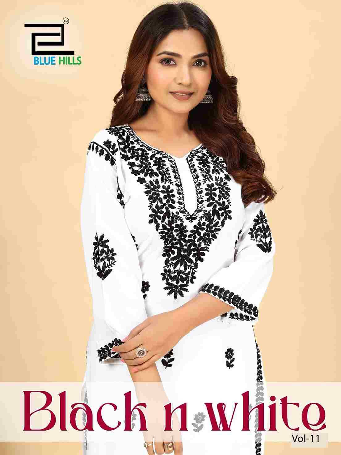 Black N White Vol-11 By Blue Hills 1101 To 1102 Series Designer Stylish Fancy Colorful Beautiful Party Wear & Ethnic Wear Collection Rayon Kurtis With Bottom At Wholesale Price