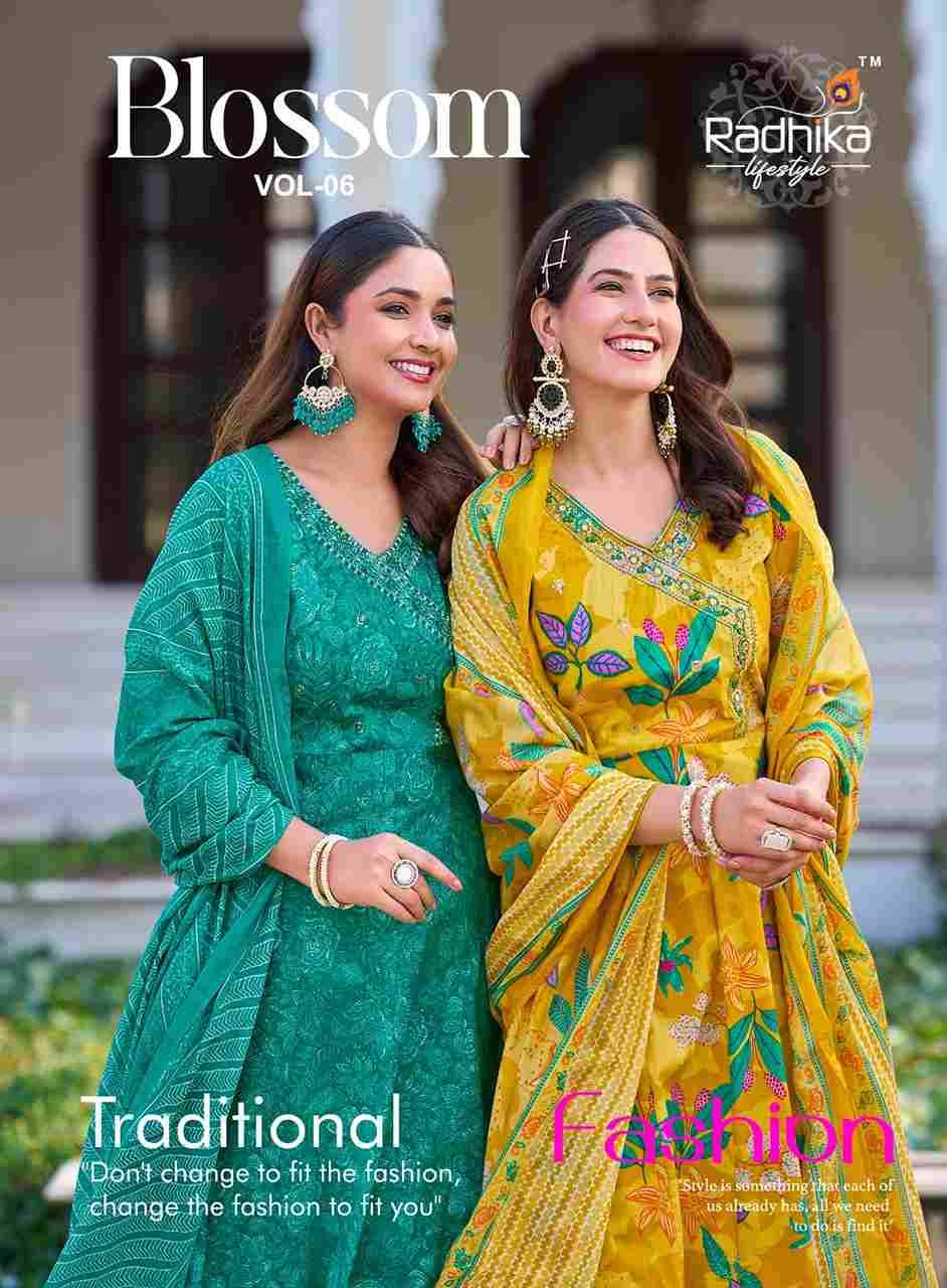 Blossom Vol-6 By Radhika Lifestyle 6001 To 6006 Series Beautiful Festive Suits Colorful Stylish Fancy Casual Wear & Ethnic Wear Cotton Print With Work Dresses At Wholesale Price