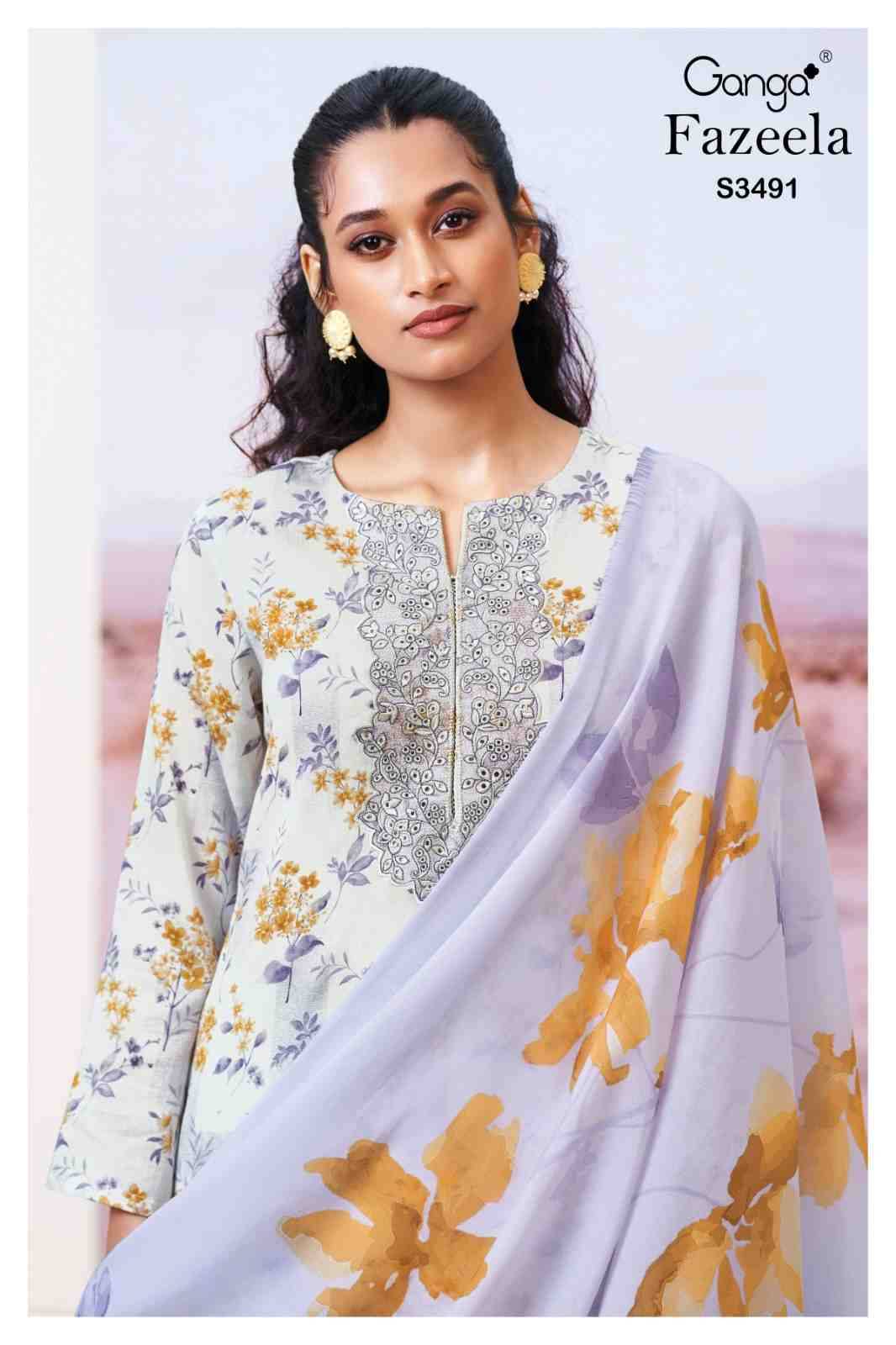Fazeela-3491 By Ganga Fashion 3491-A To 3491-D Series Beautiful Festive Suits Colorful Stylish Fancy Casual Wear & Ethnic Wear Cotton Dresses At Wholesale Price