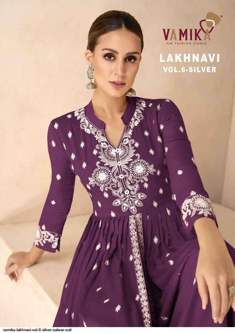Lakhnavi Vol-6 Silver By Vamika 1031-F To 1031-J Series Beautiful Stylish Sharara Suits Fancy Colorful Casual Wear & Ethnic Wear & Ready To Wear Pure Rayon Printed Dresses At Wholesale Price