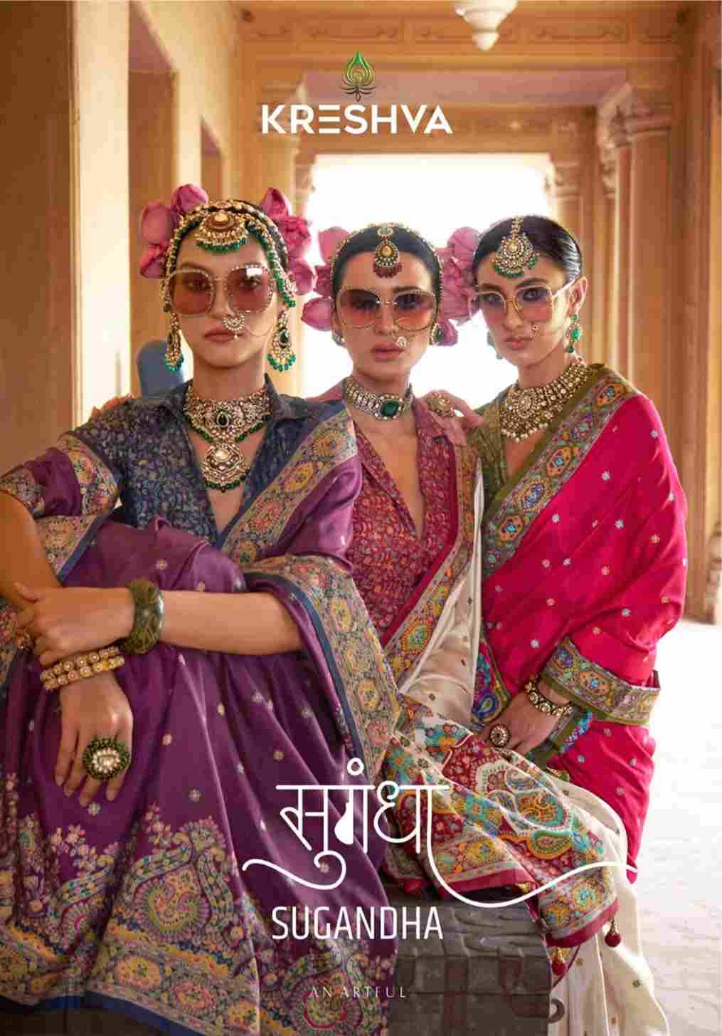 Sugandha By Kreshva 957 To 962 Series Indian Traditional Wear Collection Beautiful Stylish Fancy Colorful Party Wear & Occasional Wear Pure Silk Sarees At Wholesale Price