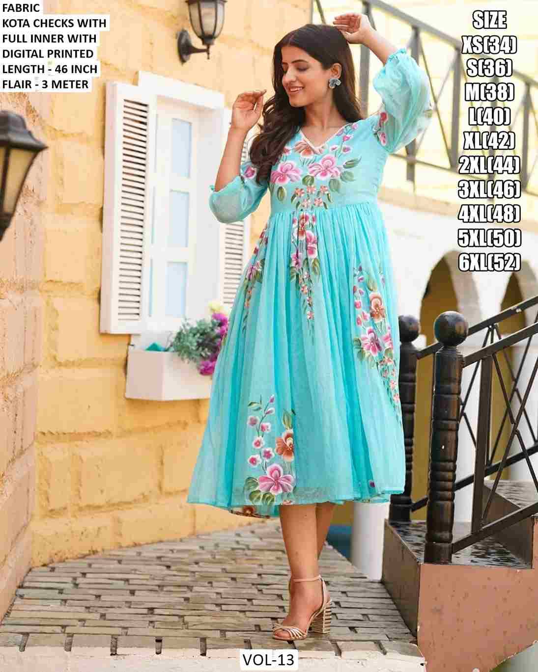 Vol-13 By Kaamiri 1301 To 1306 Series Designer Collection Beautiful Stylish Fancy Colorful Party Wear & Occasional Wear Kota Checks Kurtis At Wholesale Price