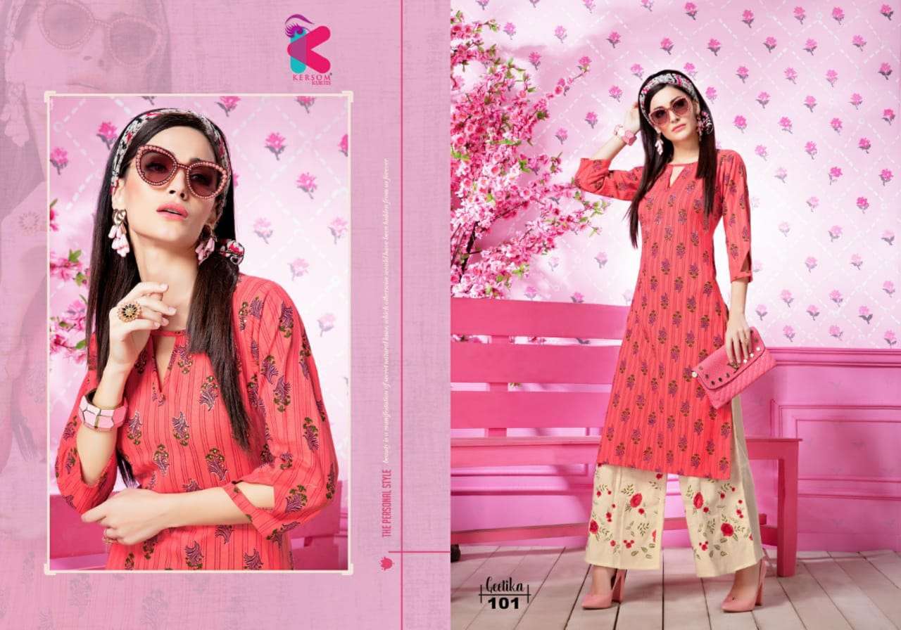 GEETIKA BY KERSOM 101 TO 108 SERIES STYLISH FANCY BEAUTIFUL COLORFUL CASUAL WEAR & ETHNIC WEAR HEAVY LINEN KURTIS AT WHOLESALE PRICE