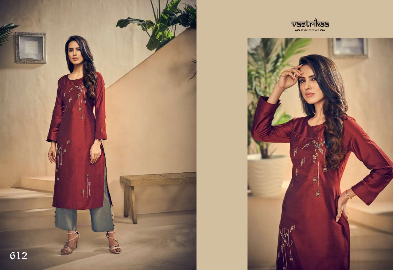 MAJESTY VOL-2 BY VASTRIKAA 611 TO 616 SERIES DESIGNER BEAUTIFUL STYLISH FANCY COLORFUL CASUAL WEAR & ETHNIC WEAR HANDLOOM CHANDERI SILK WITH TWO TONE KURTIS AT WHOLESALE PRICE