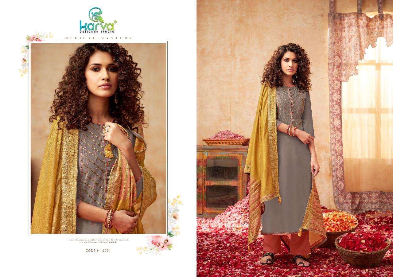 PASHMINA ROSE GOLD BY KARVA DESIGNER STUDIO 15001 TO 15006 SERIES STYLISH BEAUTIFUL COLOURFUL PRINTED & EMBROIDERED PARTY WEAR & OCCASIONAL WEAR PURE PASHMINA WITH EMBROIDERY DRESSES AT WHOLESALE PRICE