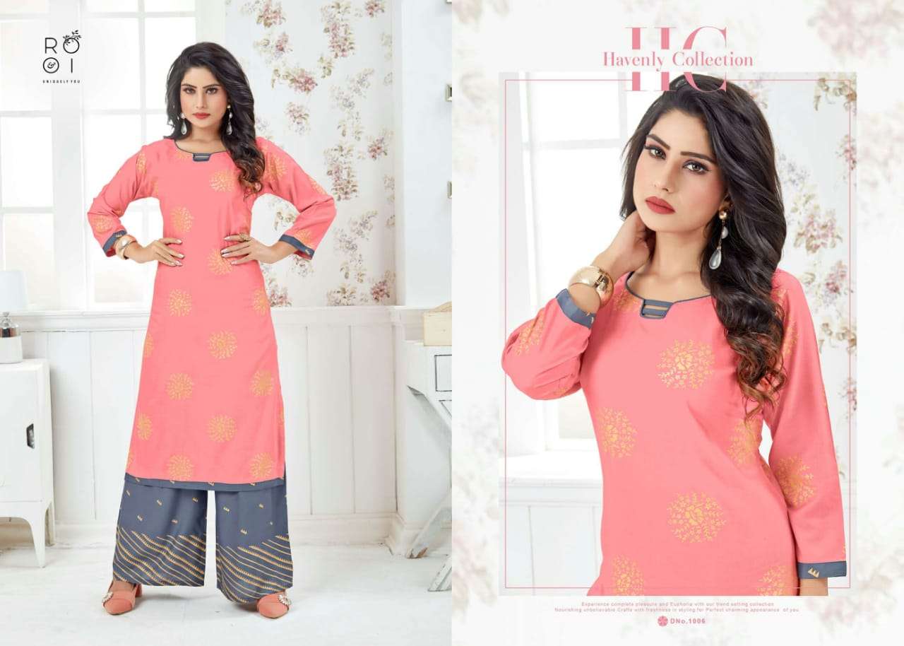 FESTIVE COLOURS BY ROOI 1001 TO 1006 SERIES BEAUTIFUL STYLISH FANCY COLORFUL CASUAL WEAR & ETHNIC WEAR & READY TO WEAR HEAVY RAYON GOLD PRINTED KURTIS AT WHOLESALE PRICE