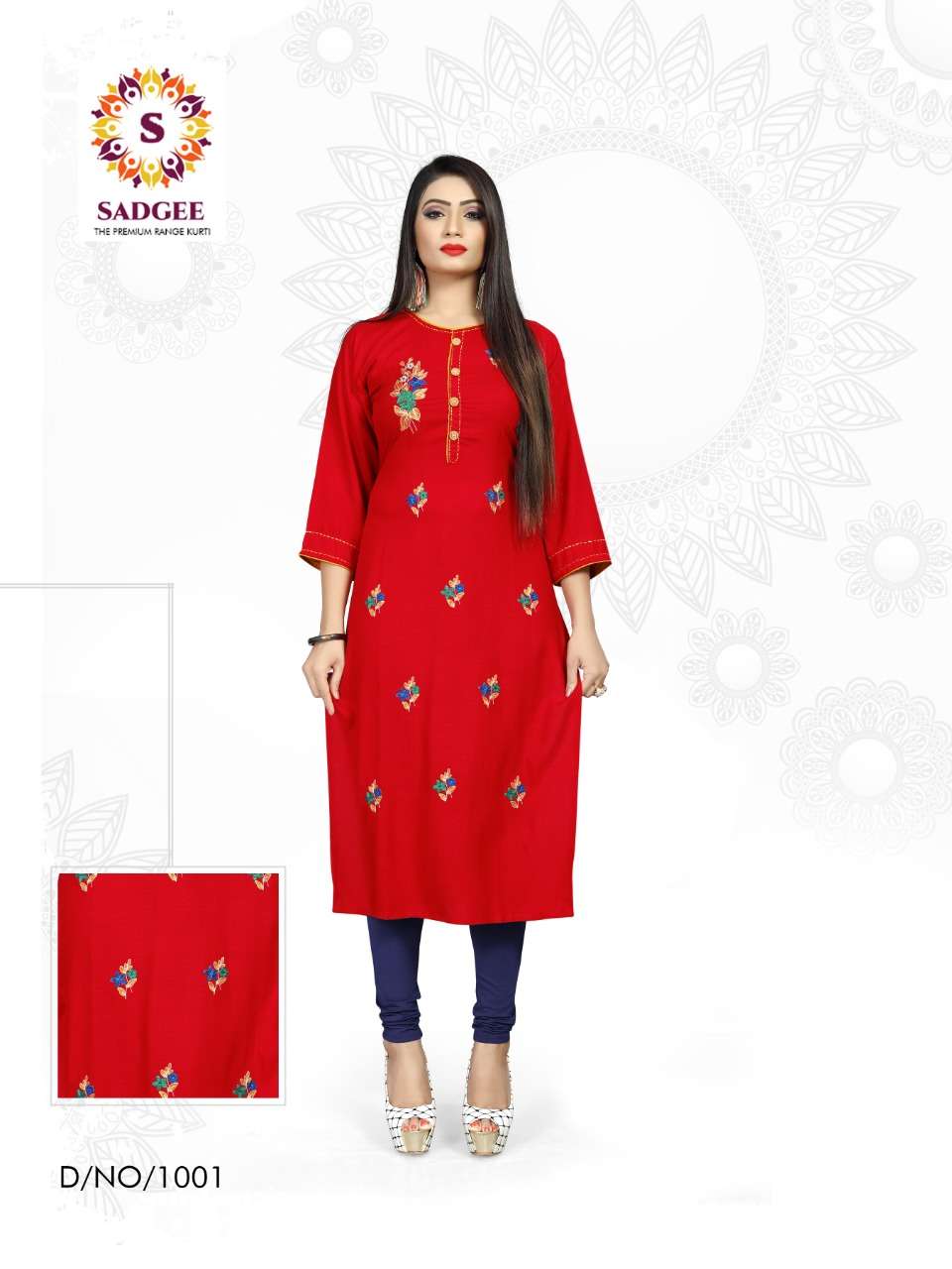 MAITRI BY SADGEE 1001 TO 1004 SERIES BEAUTIFUL STYLISH FANCY COLORFUL CASUAL WEAR & ETHNIC WEAR & READY TO WEAR RAYON SLUB EMBROIDERED KURTIS AT WHOLESALE PRICE
