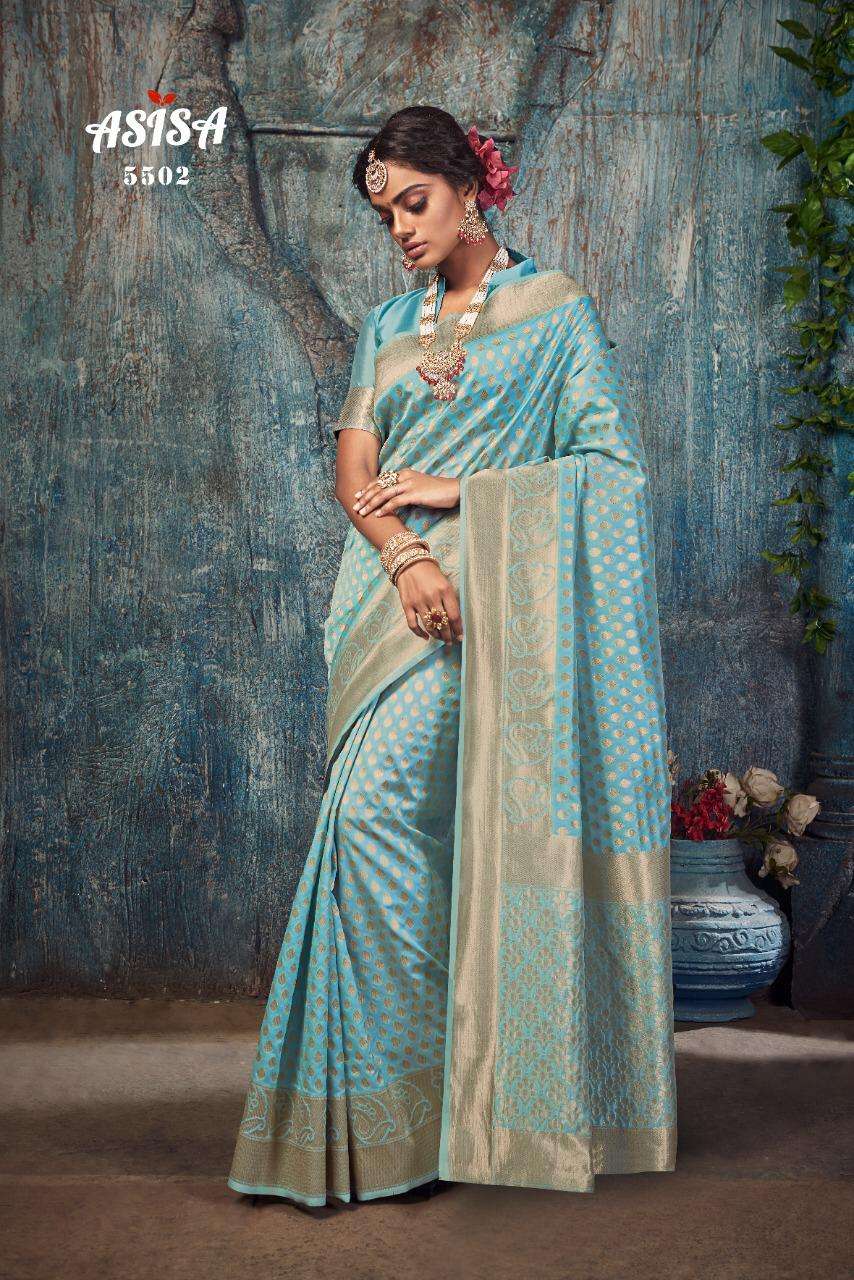 SILKINA BY ASISA 5501 TO 5509 SERIES INDIAN TRADITIONAL WEAR COLLECTION BEAUTIFUL STYLISH FANCY COLORFUL PARTY WEAR & OCCASIONAL WEAR ZARI LICHI SILK SAREES AT WHOLESALE PRICE