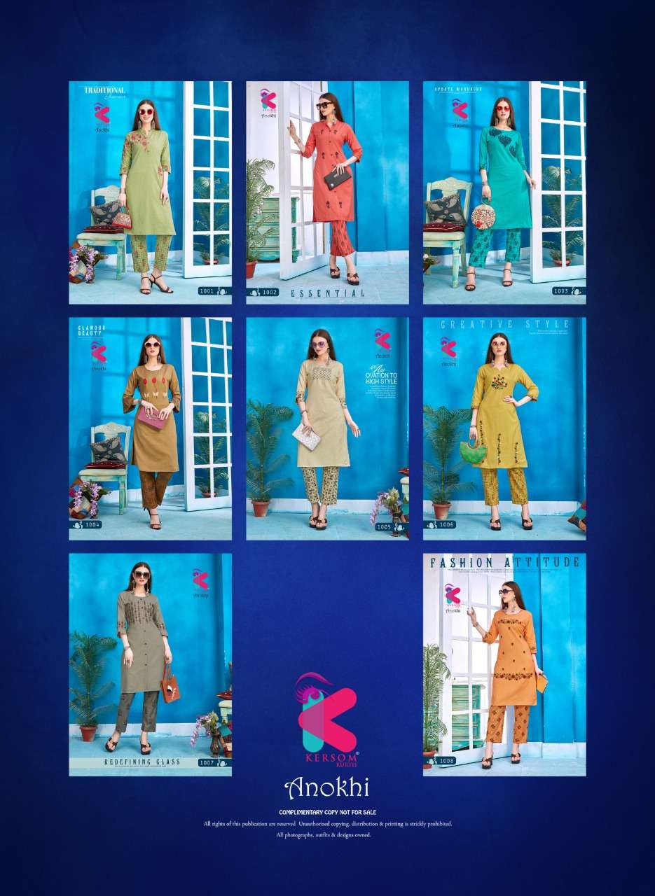 ANOKHI BY KERSOME 1001 TO 1008 SERIES BEAUTIFUL COLORFUL STYLISH FANCY CASUAL WEAR & ETHNIC WEAR & READY TO WEAR RAYON SLUB EMBROIDERED KURTIS AT WHOLESALE PRICE