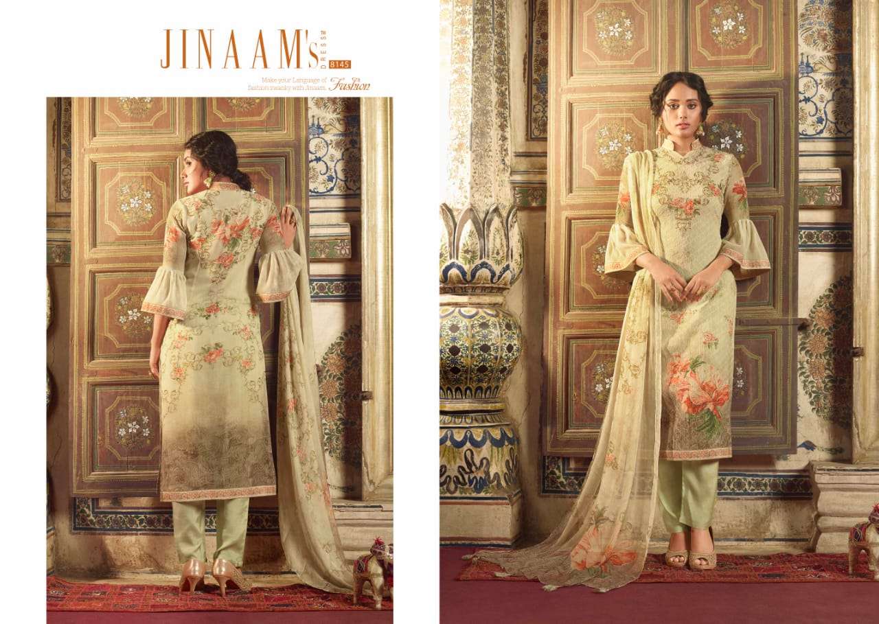 SHABAB BY JINAAM DRESSES 8142 TO 8147 SERIES BEAUTIFUL SUITS STYLISH FANCY COLORFUL PARTY WEAR & ETHNIC WEAR GEORGETTE PRINTED WITH EMBROIDERY DRESSES AT WHOLESALE PRICE