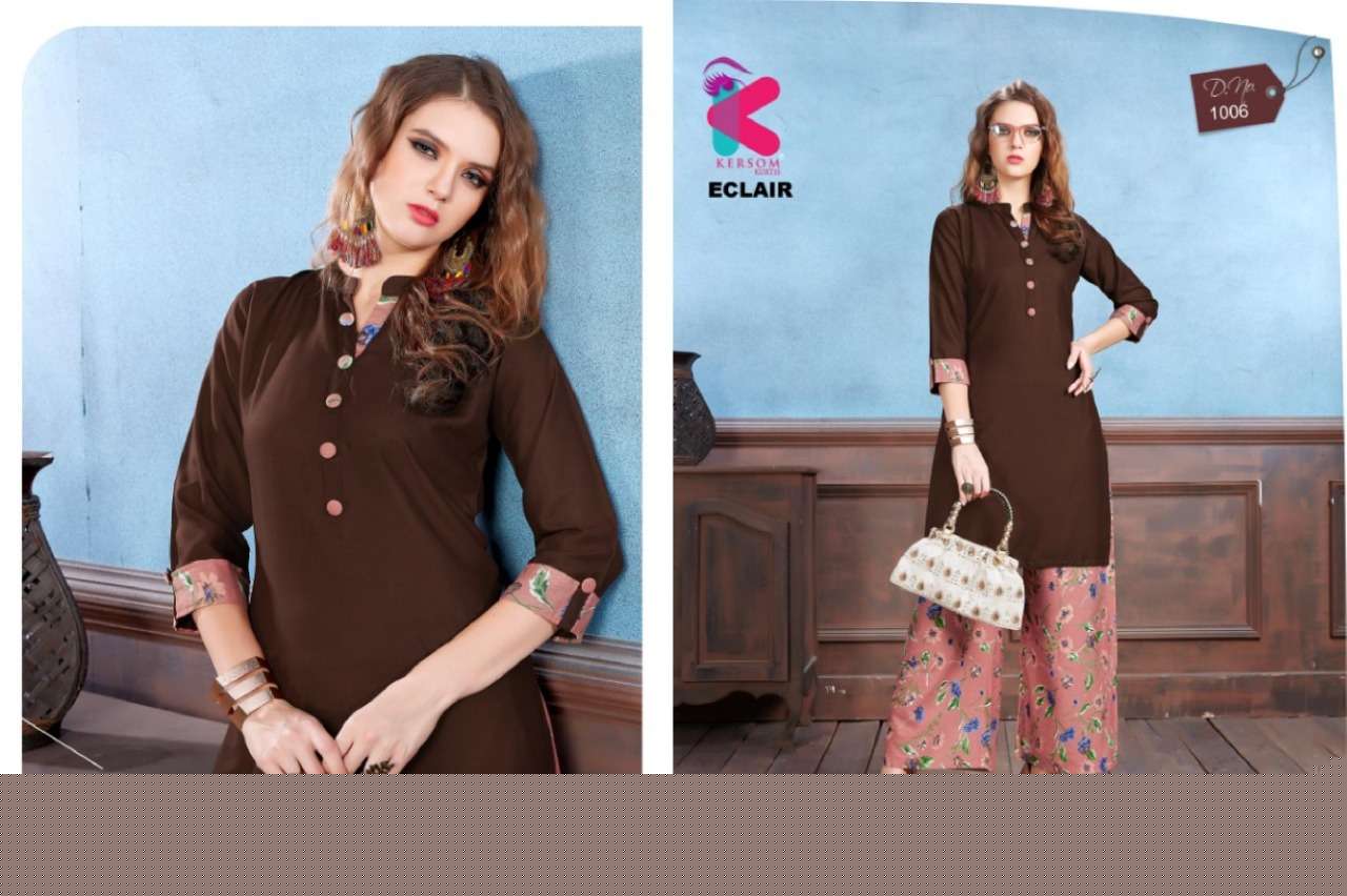 ECLAIR BY KERSOM 1001 TO 1008 SERIES STYLISH FANCY BEAUTIFUL COLORFUL CASUAL WEAR & ETHNIC WEAR HEAVY RAYON QUALITY KURTIS AT WHOLESALE PRICE