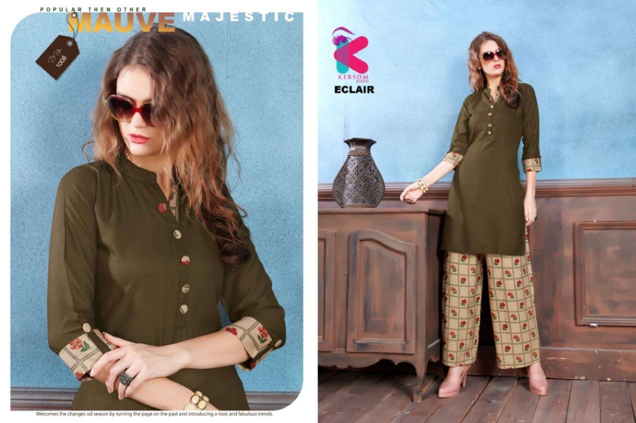 ECLAIR BY KERSOM 1001 TO 1008 SERIES STYLISH FANCY BEAUTIFUL COLORFUL CASUAL WEAR & ETHNIC WEAR HEAVY RAYON QUALITY KURTIS AT WHOLESALE PRICE