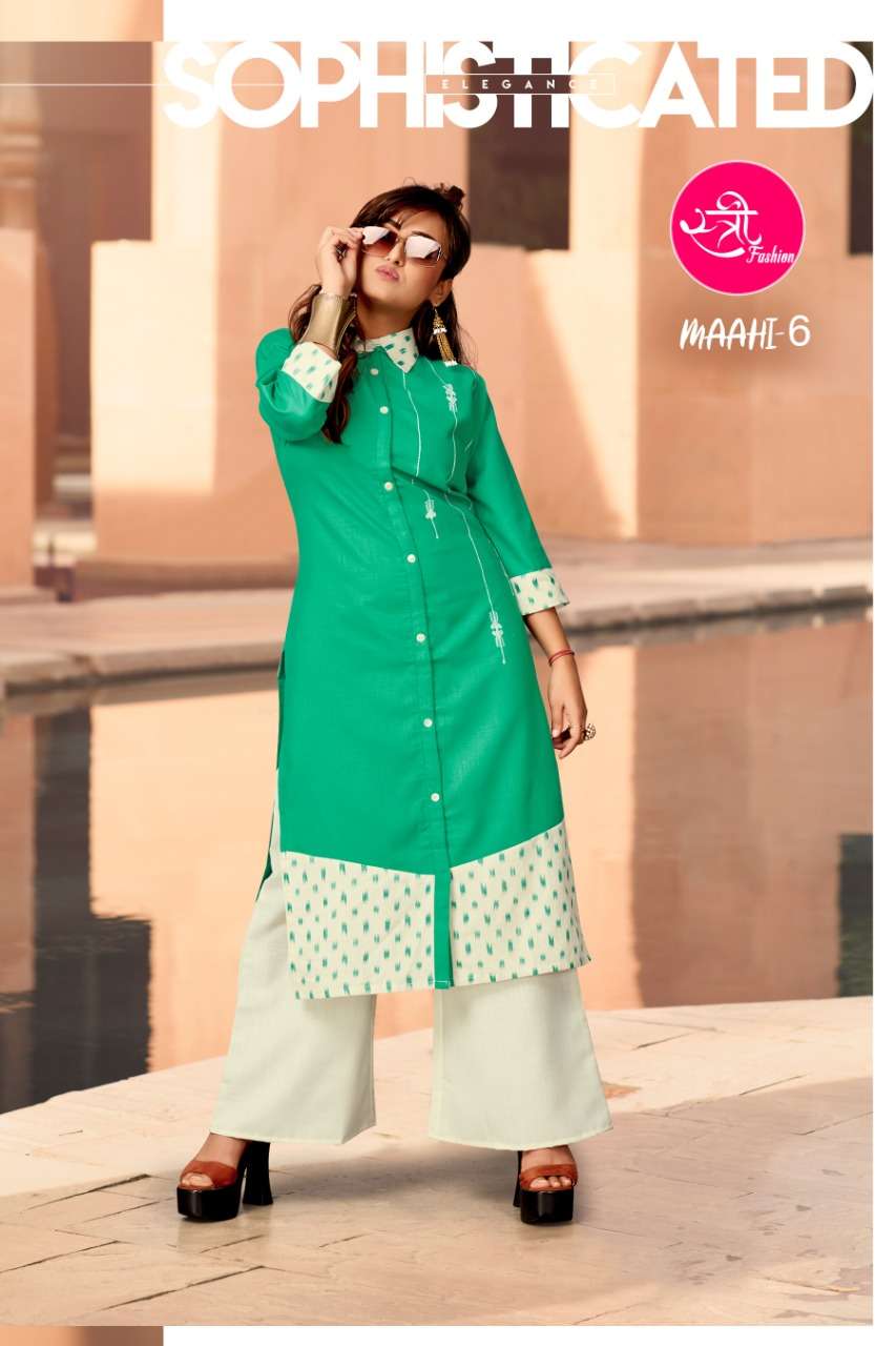 MAAHI BY STREE FASHION 01 TO 06 SERIES STYLISH FANCY BEAUTIFUL COLORFUL CASUAL WEAR & ETHNIC WEAR COTTON HANDLOOM WEAVING PRINTED KURTIS AT WHOLESALE PRICE