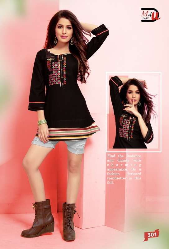 ATTITUDE VOL-2 BY M4U 301 TO 309 SERIES BEAUTIFUL COLORFUL STYLISH FANCY CASUAL WEAR & READY TO WEAR MILANGE AND COTTON PRINTED TOPS AT WHOLESALE PRICE