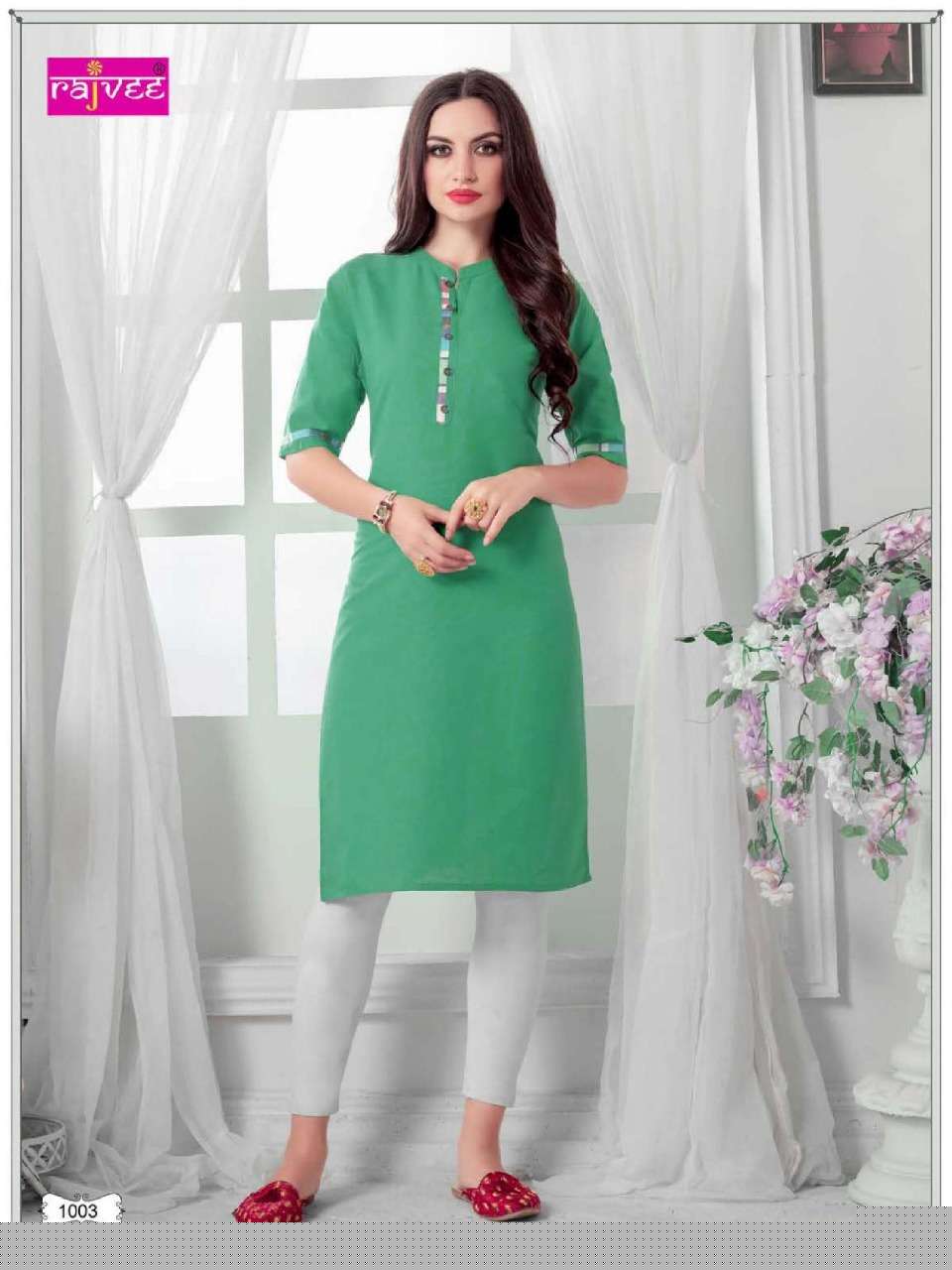 SAFFRON BY RAJVEE 1001 TO 1006 SERIES BEAUTIFUL COLORFUL STYLISH FANCY CASUAL WEAR & ETHNIC WEAR & READY TO WEAR HANDLOOM PRINTED KURTIS AT WHOLESALE PRICE