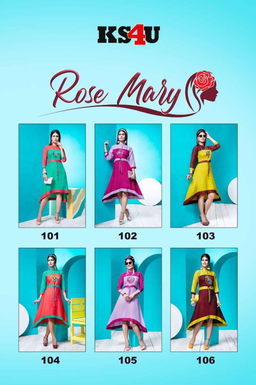 ROSE MARY BY KS4U 101 TO 106 SERIES STYLISH FANCY BEAUTIFUL COLORFUL CASUAL WEAR & ETHNIC WEAR RAYON TWO TONE KURTIS AT WHOLESALE PRICE