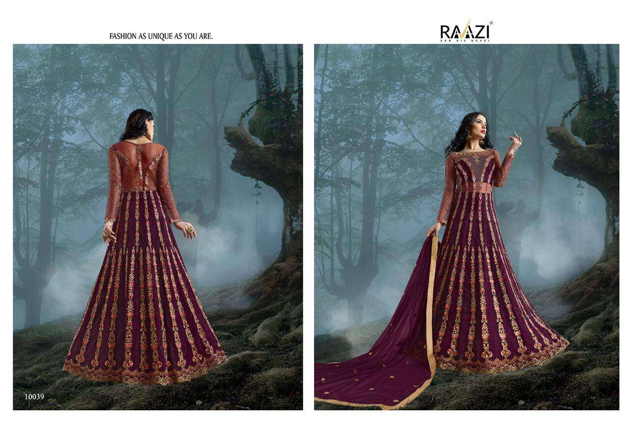 AROOS VOL-5 BY RAMA FASHION 10036 TO 10040 SERIES DESIGNER ANARKALI SUITS COLLECTION BEAUTIFUL STYLISH COLORFUL PARTY WEAR & OCCASIONAL WEAR NET EMBROIDERED WITH MULTI STONE DRESSES AT WHOLESALE PRICE