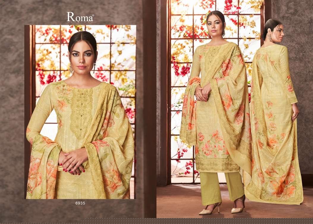 ROMA AIRIN BY JINAAM DRESSES 6935 TO 6943 SERIES DESIGNER SUITS BEAUTIFUL STYLISH FANCY COLORFUL PARTY WEAR & ETHNIC WEAR HEAVY JAM COTTON WITH EMBROIDERY DRESSES AT WHOLESALE PRICE