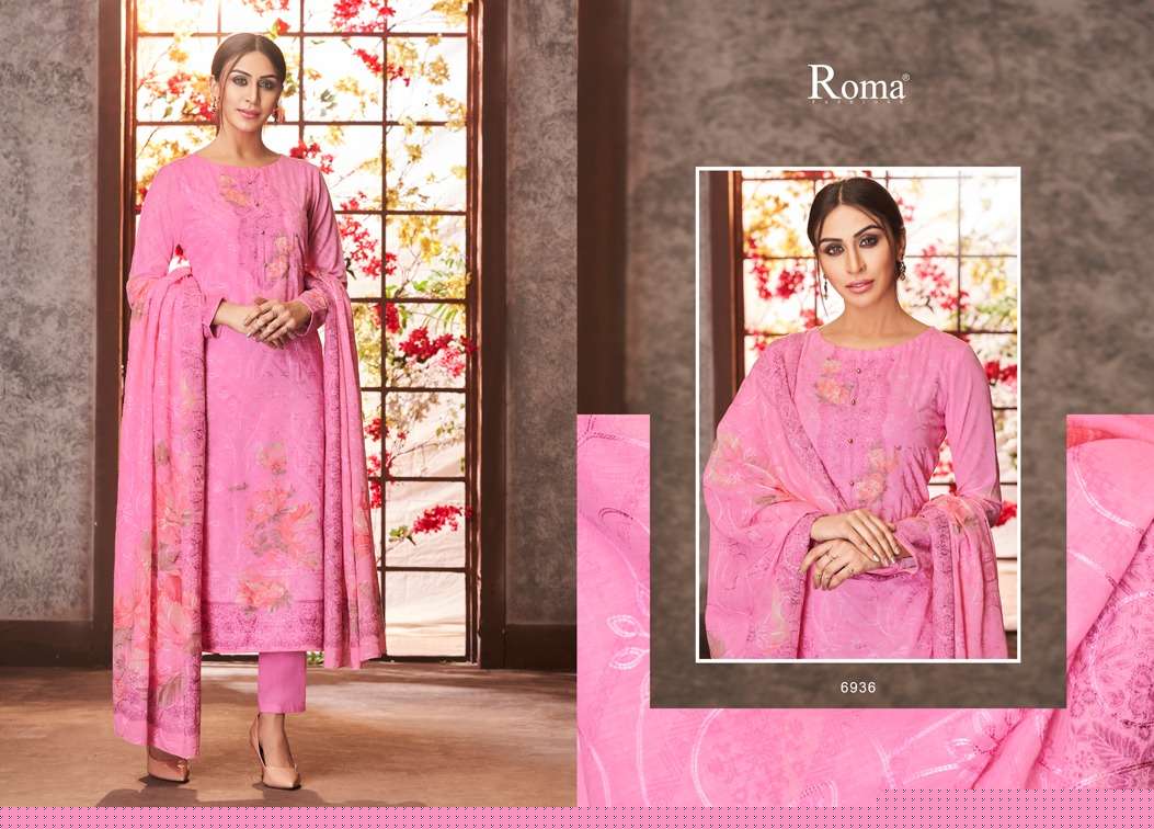 ROMA AIRIN BY JINAAM DRESSES 6935 TO 6943 SERIES DESIGNER SUITS BEAUTIFUL STYLISH FANCY COLORFUL PARTY WEAR & ETHNIC WEAR HEAVY JAM COTTON WITH EMBROIDERY DRESSES AT WHOLESALE PRICE