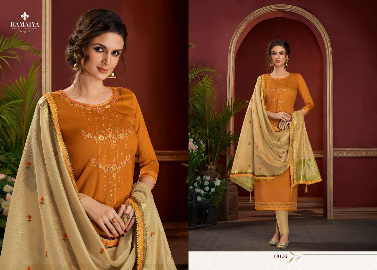 PALKHI BY RAMAIYA 10131 TO 10135 SERIES DESIGNER SUITS COLLECTION BEAUTIFUL STYLISH FANCY COLORFUL PARTY WEAR & OCCASIONAL WEAR JAM SILK EMBROIDERED DRESSES AT WHOLESALE PRICE