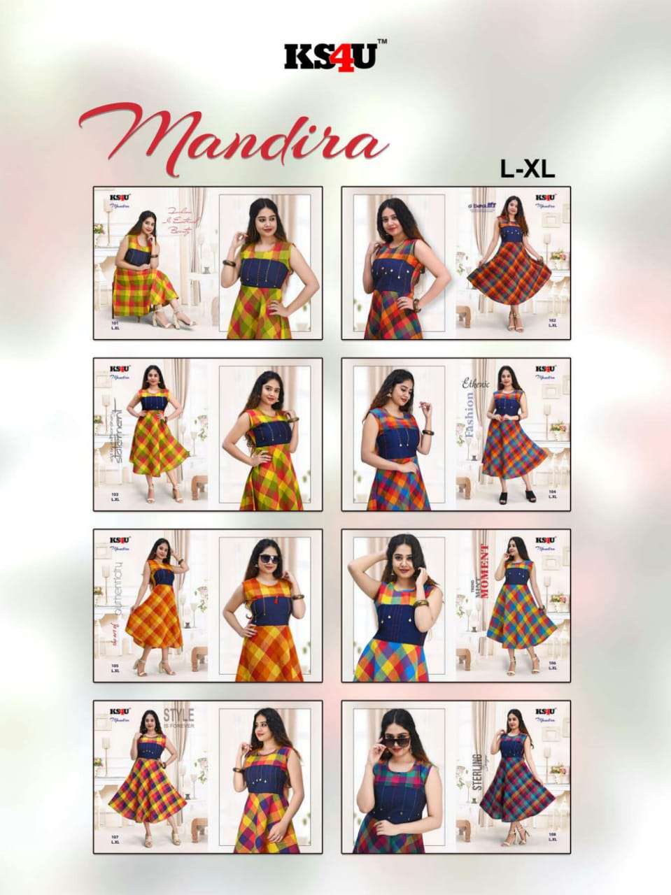 MANDIRA BY KS4U 101 TO 108 SERIES STYLISH FANCY BEAUTIFUL COLORFUL CASUAL WEAR & ETHNIC WEAR SOUTH COTTON WITH WORK KURTIS AT WHOLESALE PRICE