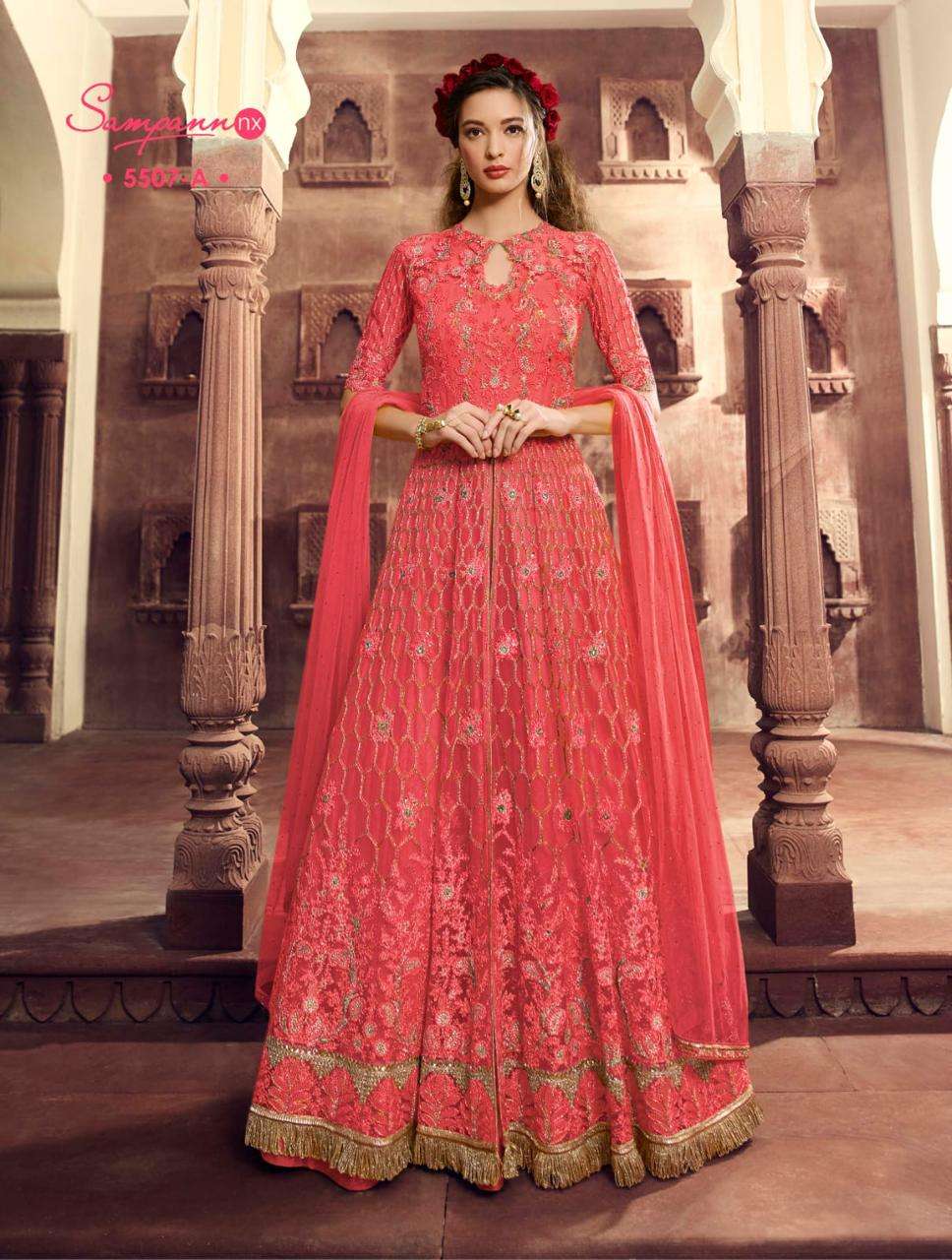 SAMPANN NX COLOURS BY SAMPANN NX ANARKALI DESIGNER BEAUTIFUL SUITS COLORFUL STYLISH FANCY CASUAL WEAR & ETHNIC WEAR BUTTERFLY NET/SILK DRESSES AT WHOLESALE PRICE