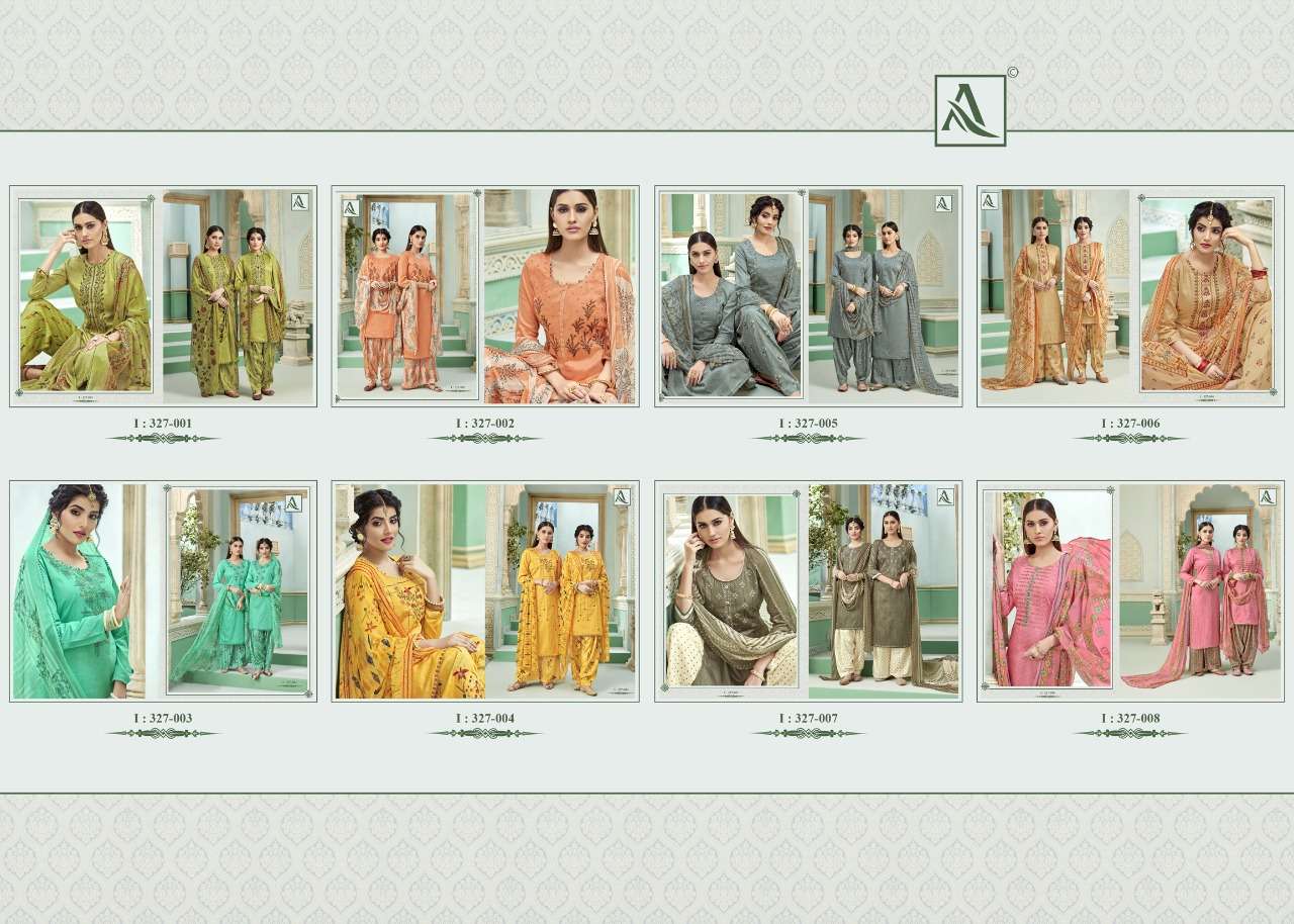 NAZPREET BY ALOK SUITS 327-001 TO 327-008 SERIES DESIGNER SUITS BEAUTIFUL FANCY STYLISH COLORFUL PARTY WEAR & OCCASIONAL WEAR PURE JAM COTTON SELF PRINTED WITH EMBROIDERED DRESSES AT WHOLESALE PRICE
