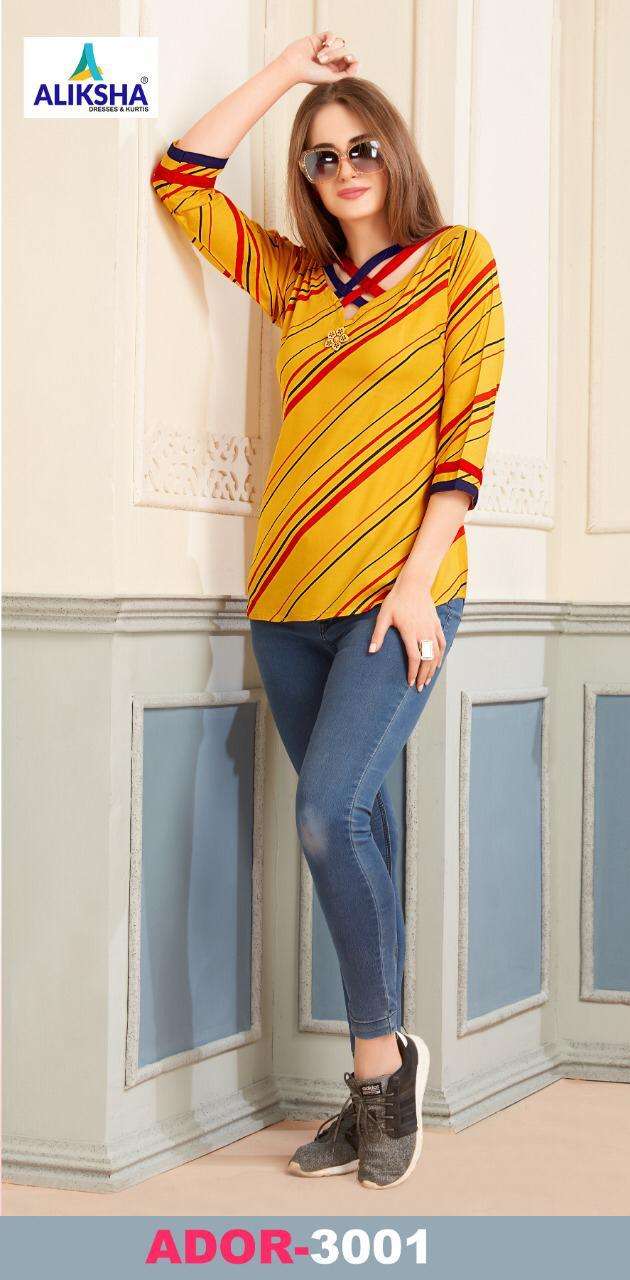ADOR VOL-3 BY ALISHKA FASHION 3001 TO 3010 SERIES BEAUTIFUL COLORFUL STYLISH FANCY CASUAL WEAR & READY TO WEAR RAYON 14 KG TOPS AT WHOLESALE PRICE