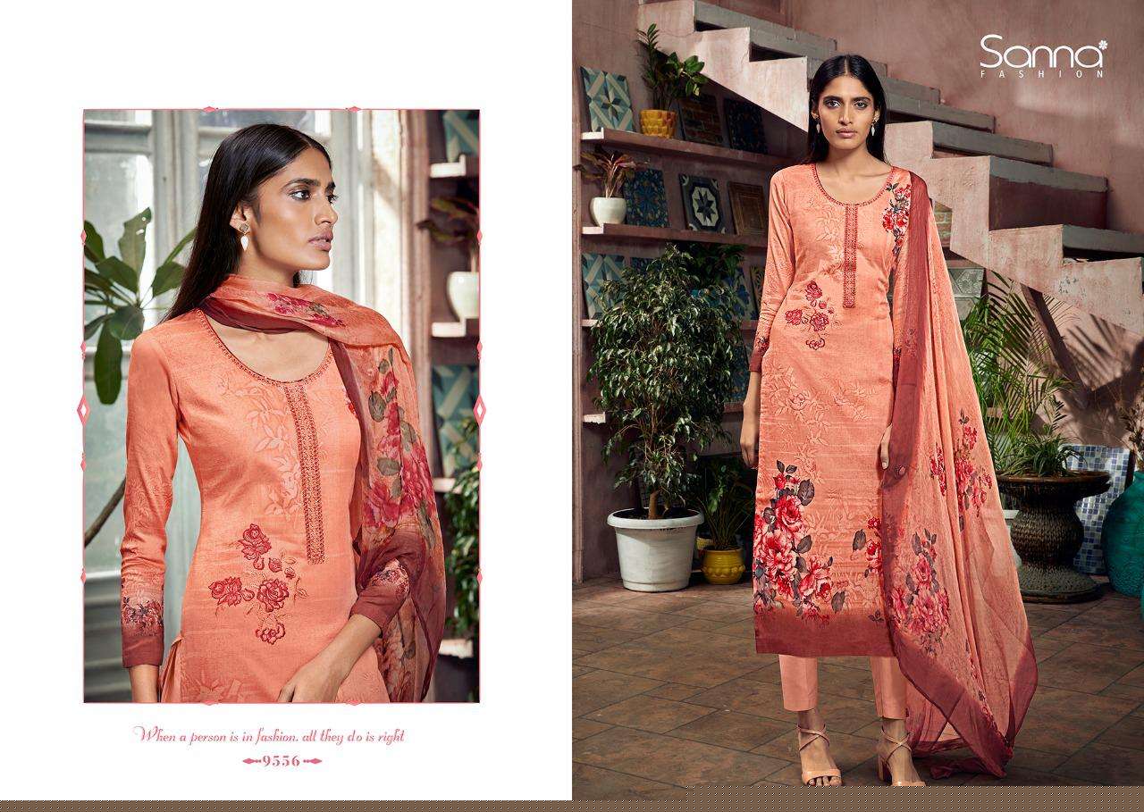 NEERJA BY SANNA FASHION 9551 TO 9560 SERIES BEAUTIFUL SUITS STYLISH FANCY COLORFUL PARTY WEAR & OCCASIONAL WEAR PURE JAM COTTON SILK PRINTED WITH EMBROIDERED DRESSES AT WHOLESALE PRICE
