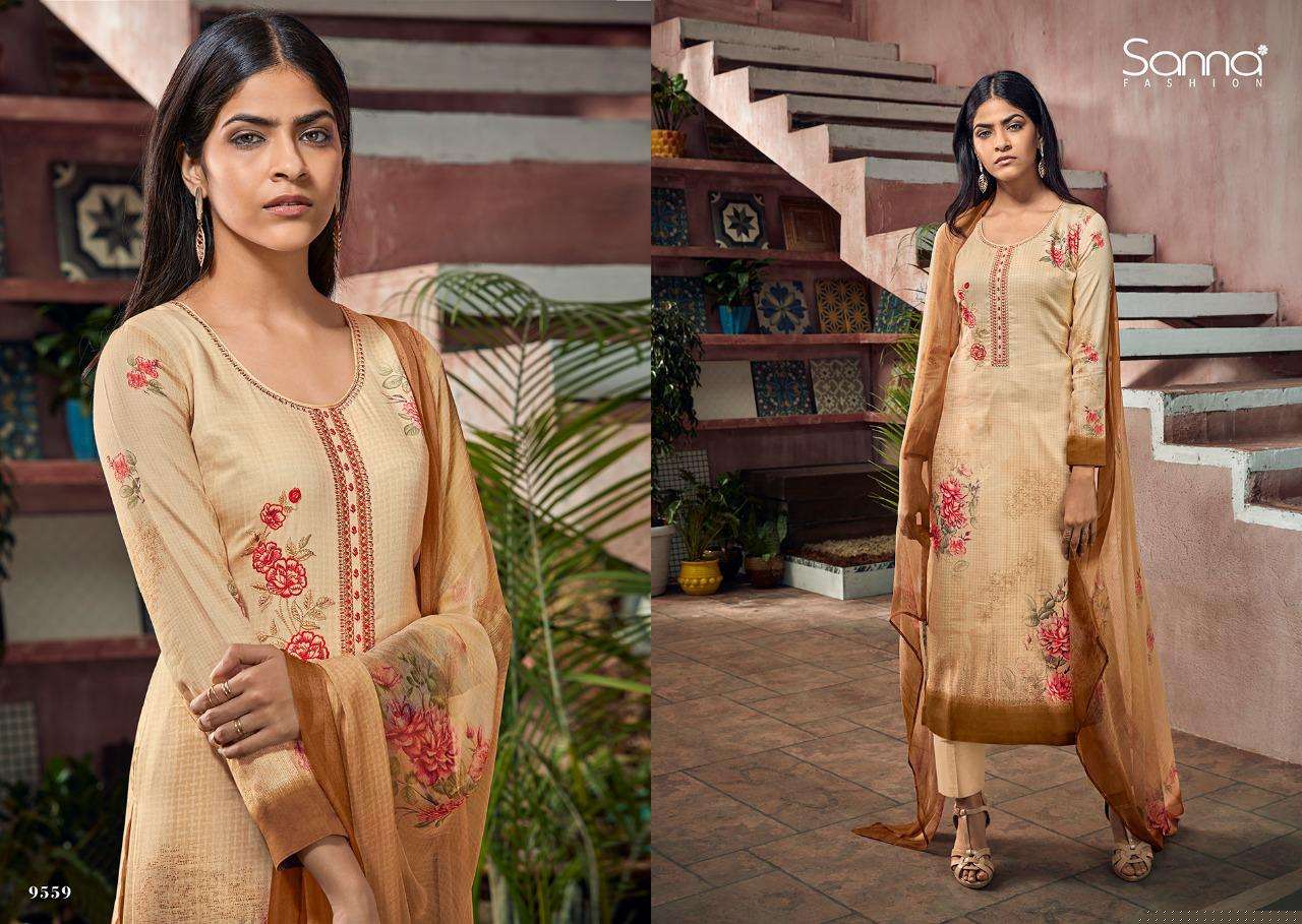 NEERJA BY SANNA FASHION 9551 TO 9560 SERIES BEAUTIFUL SUITS STYLISH FANCY COLORFUL PARTY WEAR & OCCASIONAL WEAR PURE JAM COTTON SILK PRINTED WITH EMBROIDERED DRESSES AT WHOLESALE PRICE