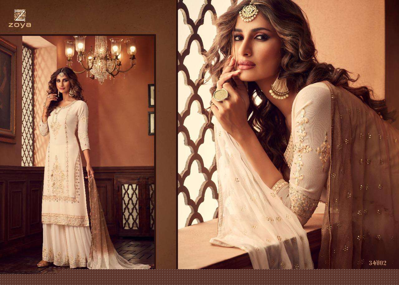 TRADITION BY ZOYA 34001 TO 34006 SERIES BEAUTIFUL STYLISH SHARARA SUITS FANCY COLORFUL CASUAL WEAR & ETHNIC WEAR & READY TO WEAR GEORGETTE EMBROIDERED DRESSES AT WHOLESALE PRICE