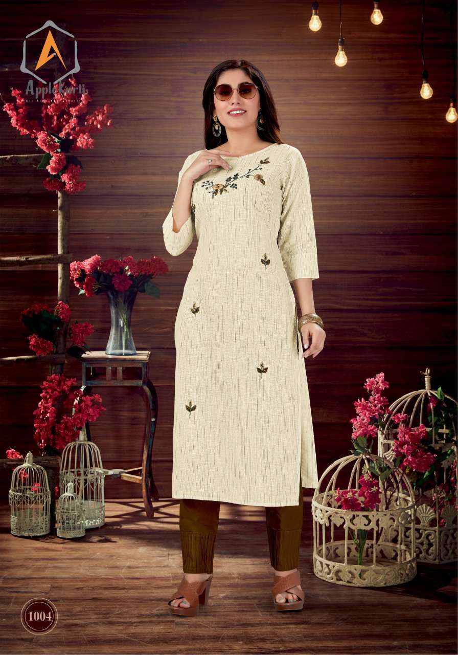 RICH LADY BY APPLE KURTI 1001 TO 1004 SERIES BEAUTIFUL COLORFUL STYLISH FANCY CASUAL WEAR & ETHNIC WEAR & READY TO WEAR COTTON FLEX KURTIS AT WHOLESALE PRICE
