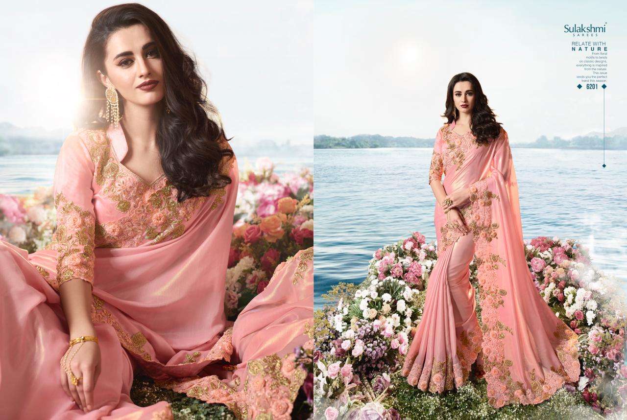 AAKASHI BY SULAKSHMI 6201 TO 6214 SERIES INDIAN TRADITIONAL WEAR COLLECTION BEAUTIFUL STYLISH FANCY COLORFUL PARTY WEAR & OCCASIONAL WEAR FANCY EMBROIDERED SAREES AT WHOLESALE PRICE