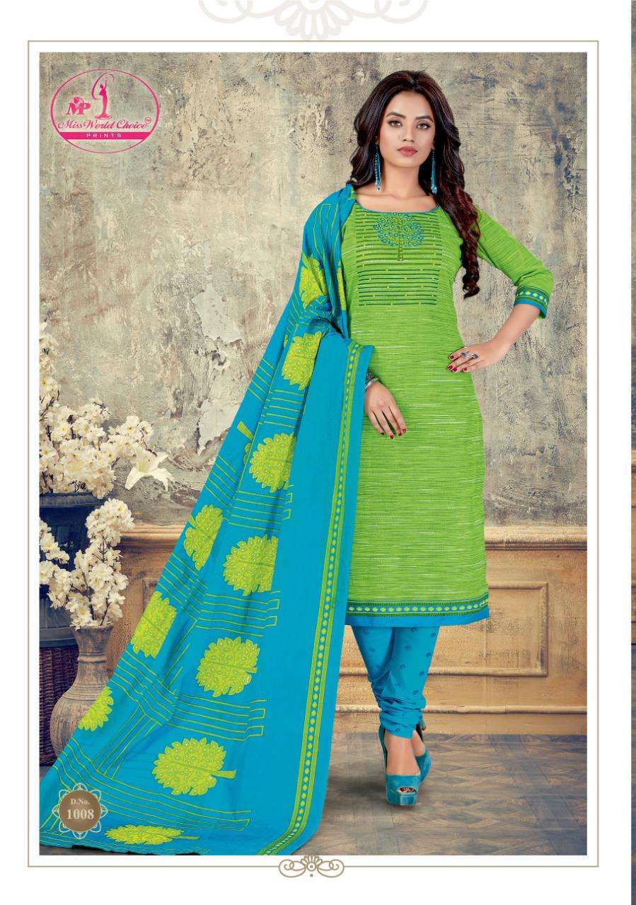 SAHELI BY MISS WORLD CHOICE 1001 TO 1012 SERIES BEAUTIFUL SUITS STYLISH FANCY COLORFUL PARTY WEAR & OCCASIONAL WEAR COTTON PRINTED DRESSES AT WHOLESALE PRICE