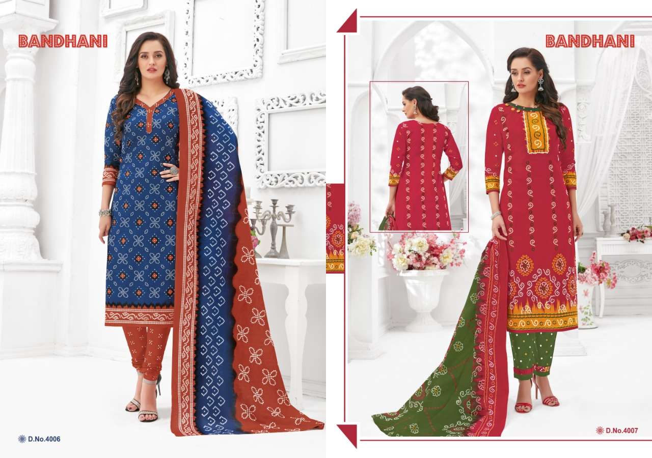 BANDHANI VOL-4 BY GANESHA 4005 TO 4014 SERIES BEAUTIFUL SUITS STYLISH FANCY COLORFUL PARTY WEAR & OCCASIONAL WEAR PUER COTTON PRINTED DRESSES AT WHOLESALE PRICE