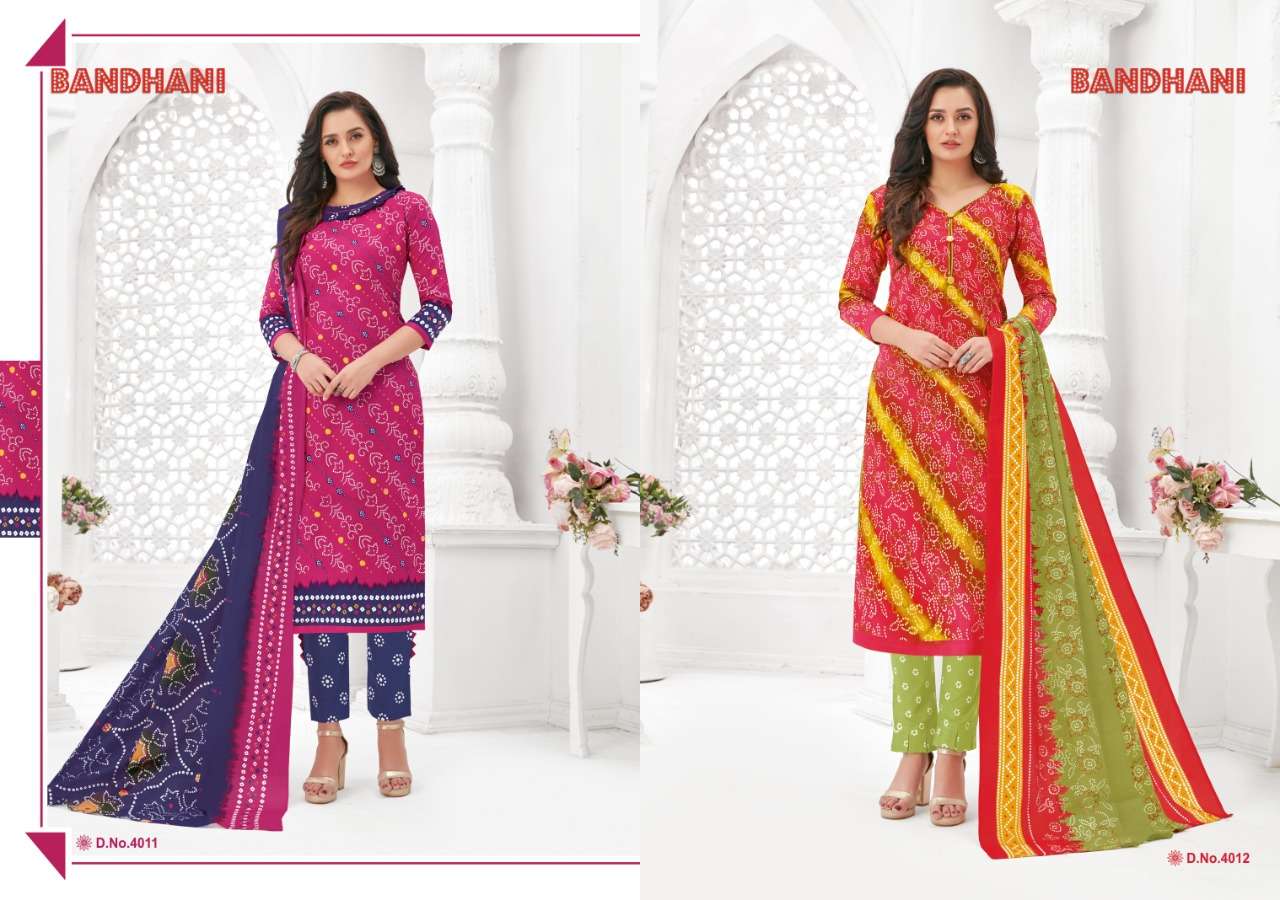 BANDHANI VOL-4 BY GANESHA 4005 TO 4014 SERIES BEAUTIFUL SUITS STYLISH FANCY COLORFUL PARTY WEAR & OCCASIONAL WEAR PUER COTTON PRINTED DRESSES AT WHOLESALE PRICE